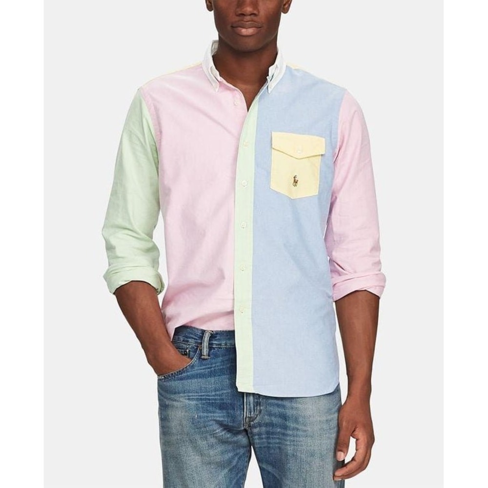 Polo Ralph Lauren Mens Colorblock Oxford Button Down Shirt Pastel XL Multi Color